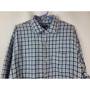 Lands End Dark Blue Plaid Button Up Long Sleeve Shirt Men's Size XL 17-17.5